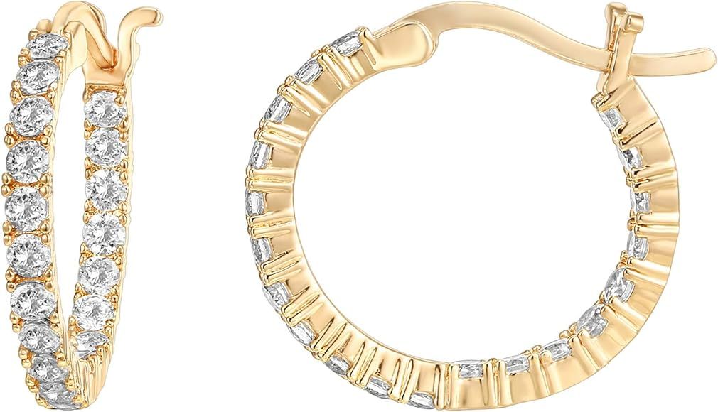 PAVOI 14K Gold Plated 925 Sterling Silver Post Cubic Zirconia Hoop Earrings | Amazon (US)