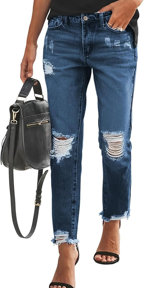 Sidefeel Women's Boyfriend Jeans Stretchy Ripped Distressed Denim Pants Size 4-18 | Amazon (US)