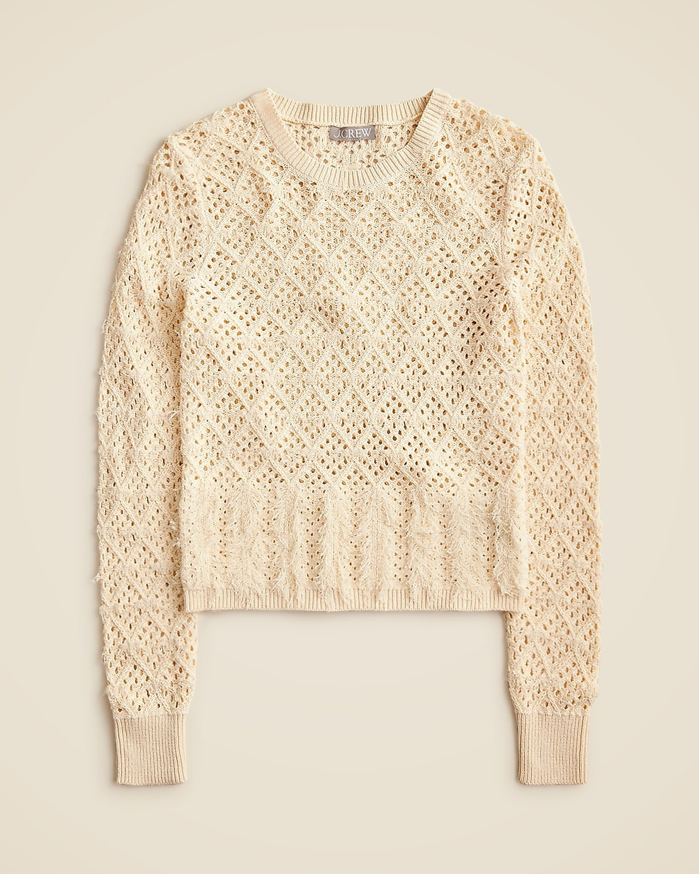 Pointelle crewneck sweater with fringe | J. Crew US