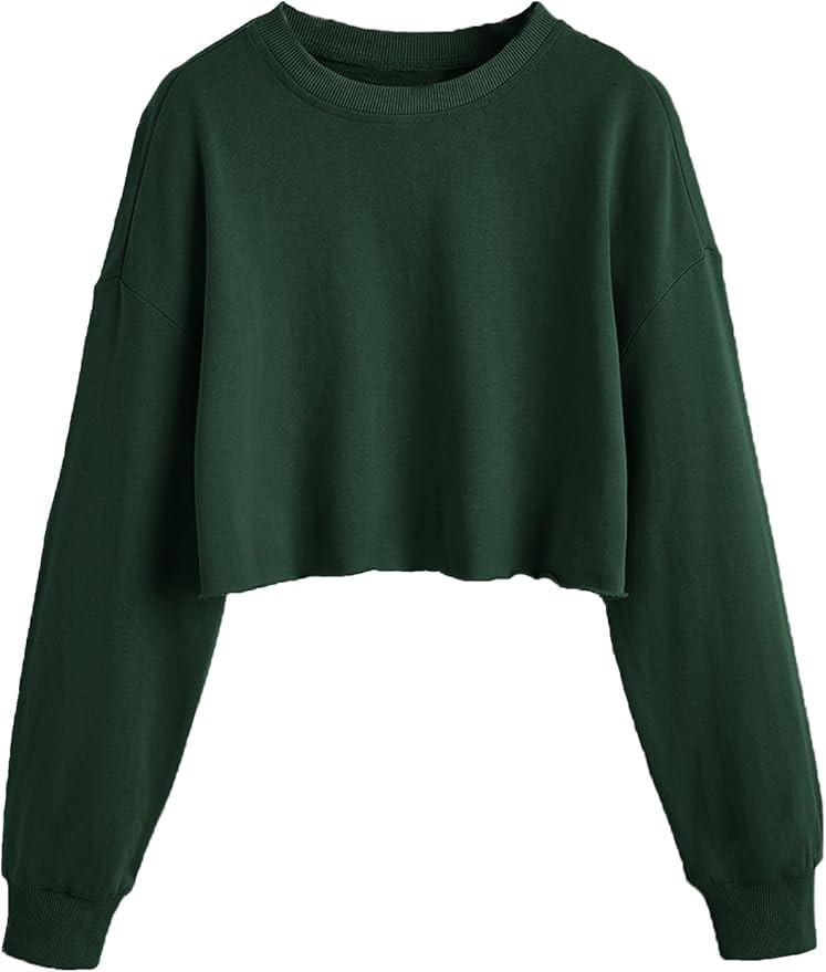 SweatyRocks Women's Casual Long Sleeve Raw Hem Pullover Crop Tops Sweatshirts | Amazon (US)