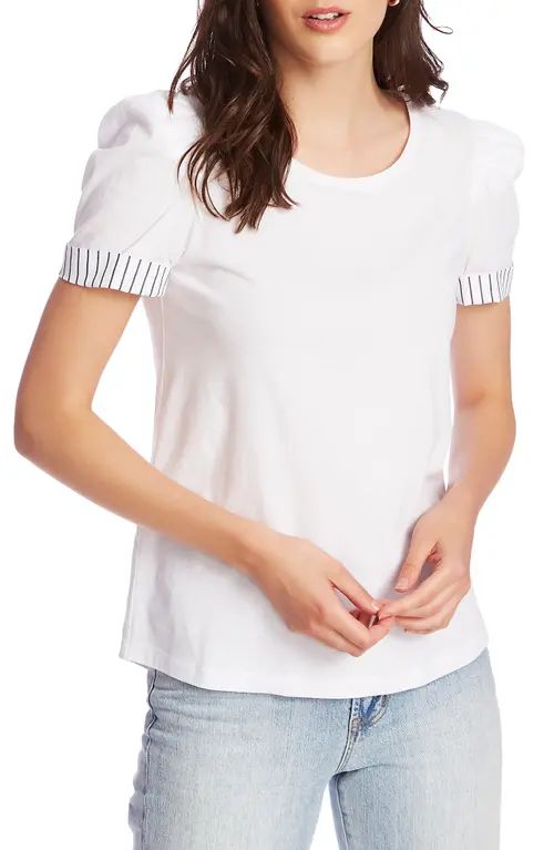 Court & Rowe Puff Sleeve Tee with Contrast Cuffs in Ultra White at Nordstrom, Size Small | Nordstrom