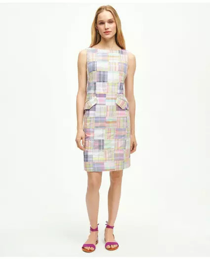 Cotton Madras Flap Pocket Shift Dress | Brooks Brothers