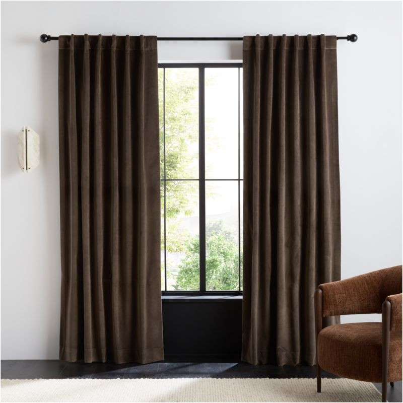Deep Brown Cotton Velvet Window Curtain Panel 48""x96 | Crate & Barrel