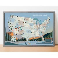 National Parks Travel Map With Pins, Gift For Traveler | Etsy (US)