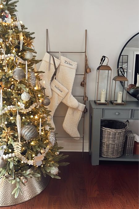 Christmas decor! If you’re like me and don’t have a mantle to hang your stockings, try using a blanket ladder! I just tie the stockings with some velvet ribbon and add some bells or garland to make it festive for the holidays! 

#LTKstyletip #LTKHoliday #LTKhome