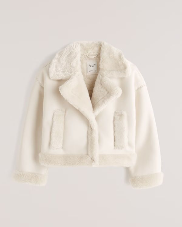 Women's Oversized Short Sherpa-Lined Vegan Leather Coat | Women's Up To 50% Off Select Styles | A... | Abercrombie & Fitch (US)