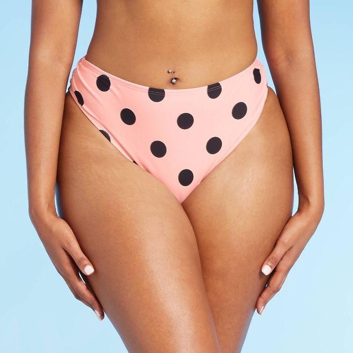 Juniors&#39; Cheeky High Leg High Waist Bikini Bottom - Xhilaration&#8482; Blush Pink Polka Dot S | Target