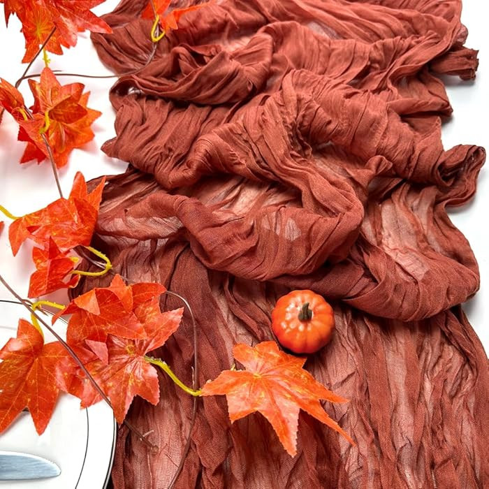 Booque Valley Fall Table Runner Terracotta Cheesecloth 10ft Soft Boho Wrinkled Decorative Gauze S... | Amazon (US)