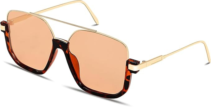 Retro Oversized Aviator Sunglasses for Women Men Square Double Bridge Pilot Sun Glasses 70s Trend... | Amazon (US)