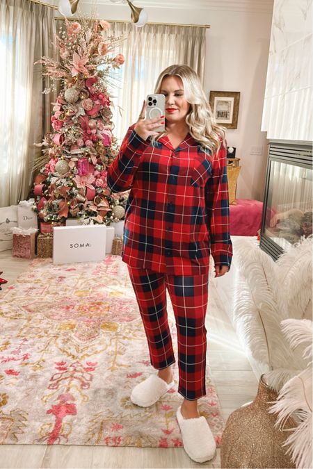 curvy red and navy plaid pajamas for Christmas! wearing size xl in top and large in bottoms 

#LTKcurves #LTKHoliday #LTKunder50