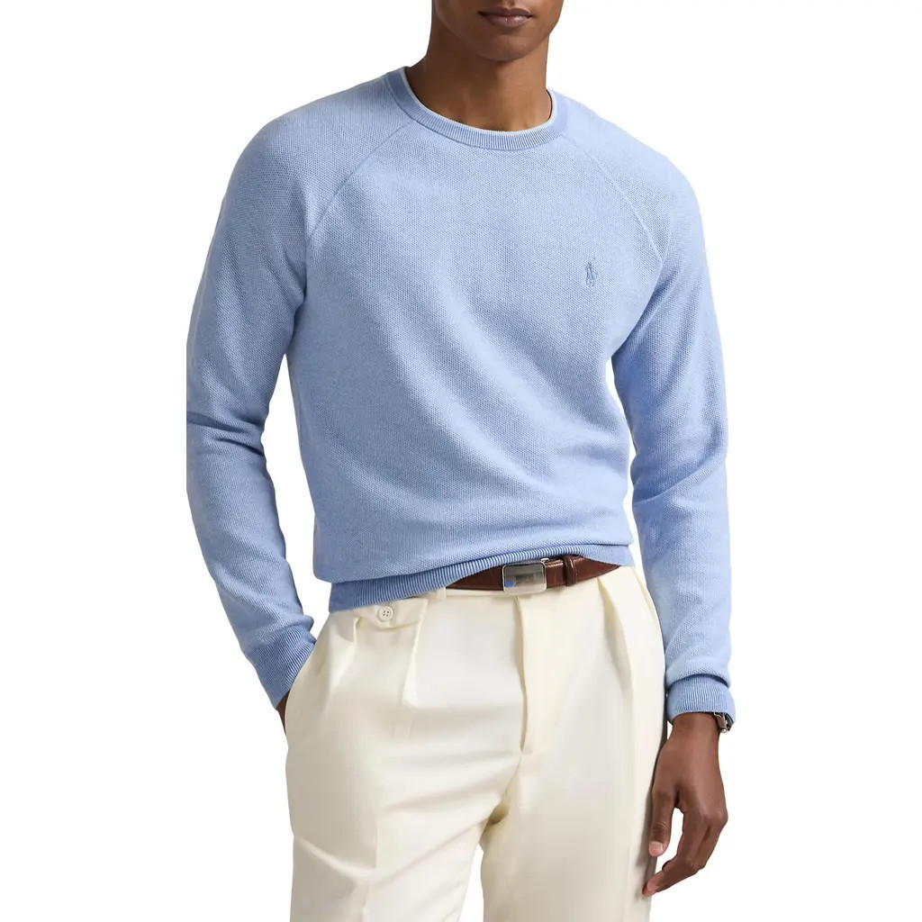 Polo Ralph Lauren Textured Cotton Crewneck Sweater in Light Blue Combo at Nordstrom, Size Xx-Large | Nordstrom