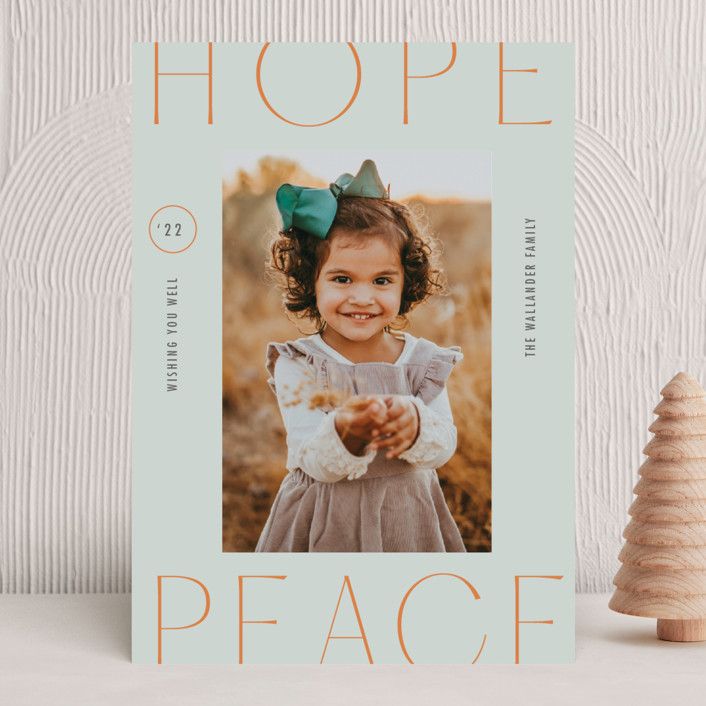 "hope + peace" - Customizable Holiday Photo Cards in Gray by Meg Gleason. | Minted