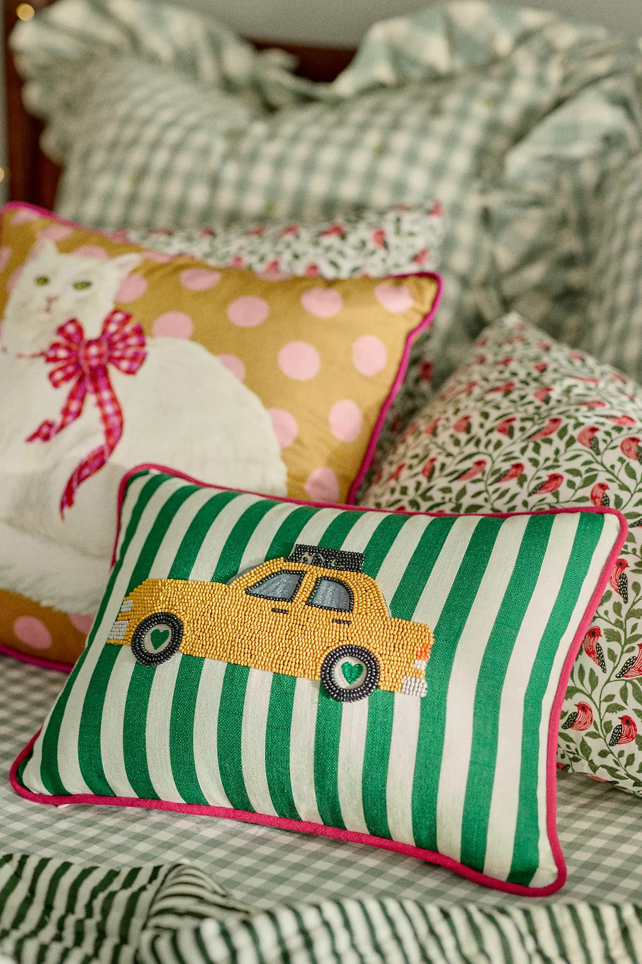 City Icon Embroidered Cotton Pillow | Anthropologie (US)