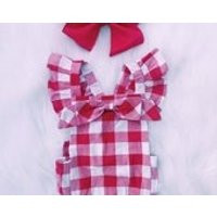 Red Gingham Ruffle Romper W/ Detachable Bow Detail | Etsy (US)