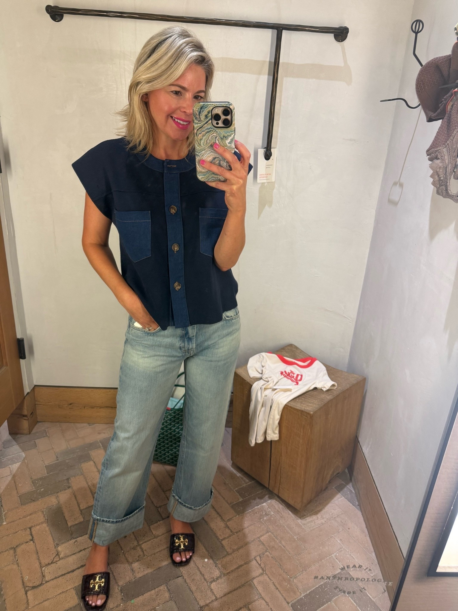 Anthro fit 

This top is the perfect transition top. I’m in my true size small, and think it fits great. They didn’t have an XS to try on. Love it.

Perfect barrel jean 👖 comfortable and TTS.

#LTKgrwm #LTKOver40 #LTKootd