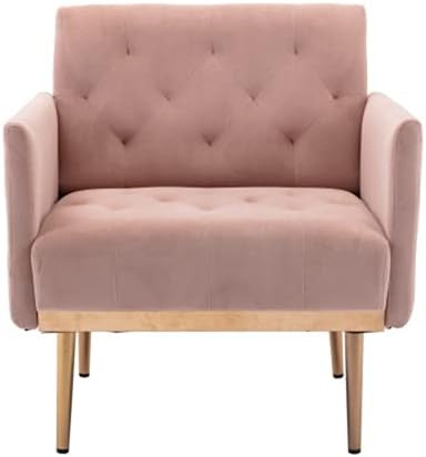 Square Velvet Accent Chair, Golden Metal Leg Single Sofa Chair, Living Room Chair, Bedroom Chair, Co | Amazon (US)