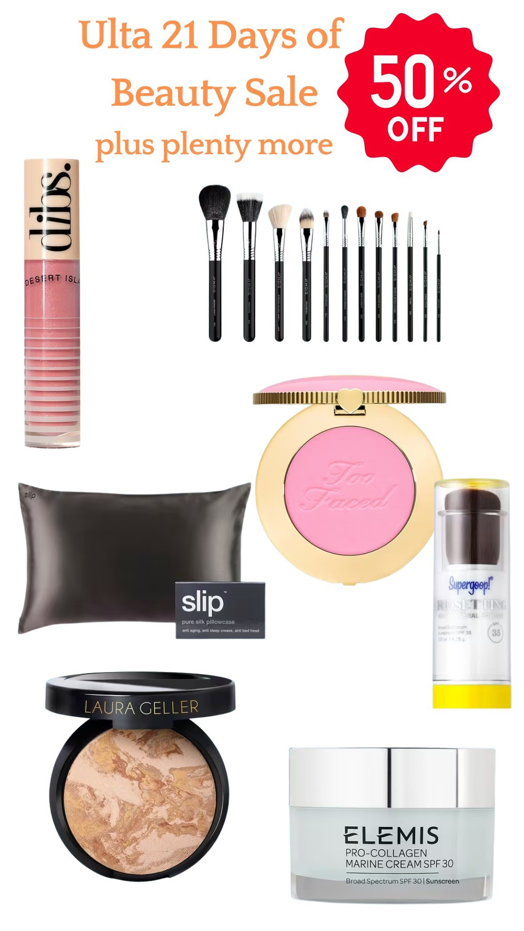 Ulta 21 days of beauty saleToo faced, blush, makeup brushes set, sunscreen, supergoop, dibs, lip gloss, sales, deals, sale alert, beauty finds, silk pillowcase, slip, ulta, 21 days of beauty, spring, spring colors, skin care, hair care, elemis, face wash, moisturizer, anti aging, 

#LTKSaleAlert #LTKBeauty #LTKselfcare