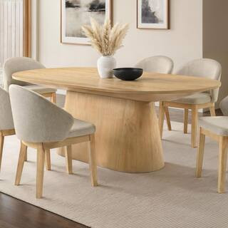 Leander Modern Oak Wood Veneer Top 88 in. Tapered Pedestal Base Oval Dining Table (Seats-6) | The Home Depot
