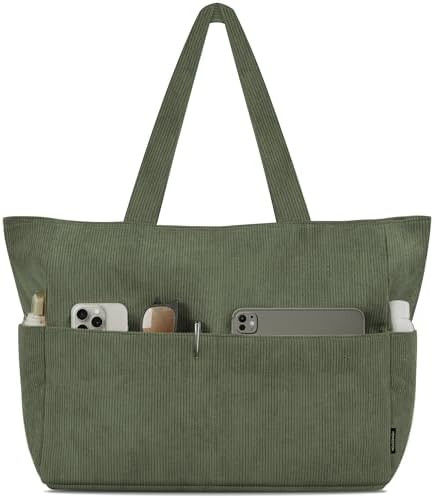 HOMESPON Large Corduroy Tote Bag for Women Everyday Shoulder Bag with Pockets and Zipper for Work... | Amazon (US)