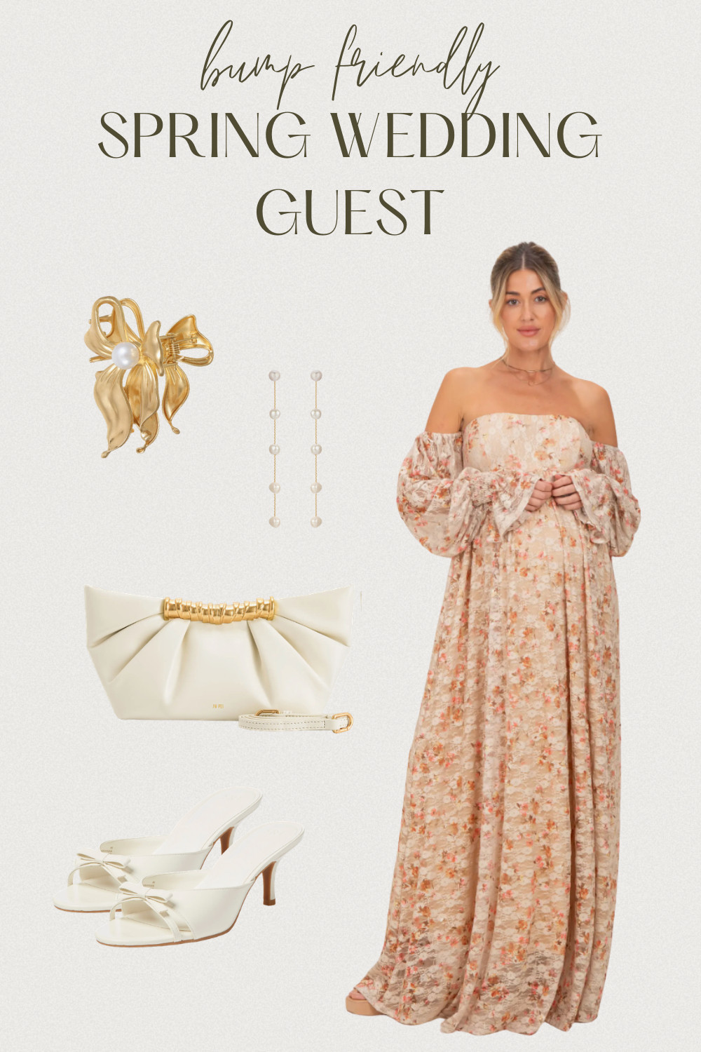 If you’ve got a spring wedding coming up and a growing bump, this is your sign—you don’t have to sacrifice style for comfort 🤍 This flowy, bump-friendly maxi dress is perfect for wedding guest season—lightweight, breathable, and flattering in all the right places. Paired with neutral (low!) heels, a chic clutch, and gold + pearl accessories, it’s the kind of effortless look you’ll feel confident in all day (and night). Perfect for: spring & summer weddings, baby shower outfits•, maternity photos or events. Save this for your next event and shop all the details linked ✨ #MaternityStyle #BumpFriendly #WeddingGuestDress #PregnancyOutfit #SpringWeddingGuest #MaternityFashion #FirstTimeMom #MomStyle #NeutralStyle #BabyBumpStyle #PregnancyStyle #WeddingGuestOutfit #SpringOutfits 

 #LTKBaby #LTKBump #LTKWedding