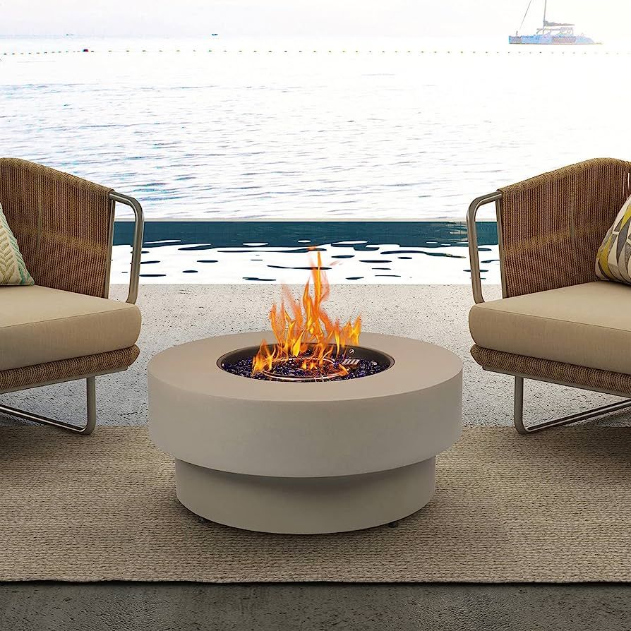 Propane Outdoor Fire Pit Table, Flint & Concrete Look 33-inch Round Patio Gas Fire Table 50,000 B... | Amazon (US)