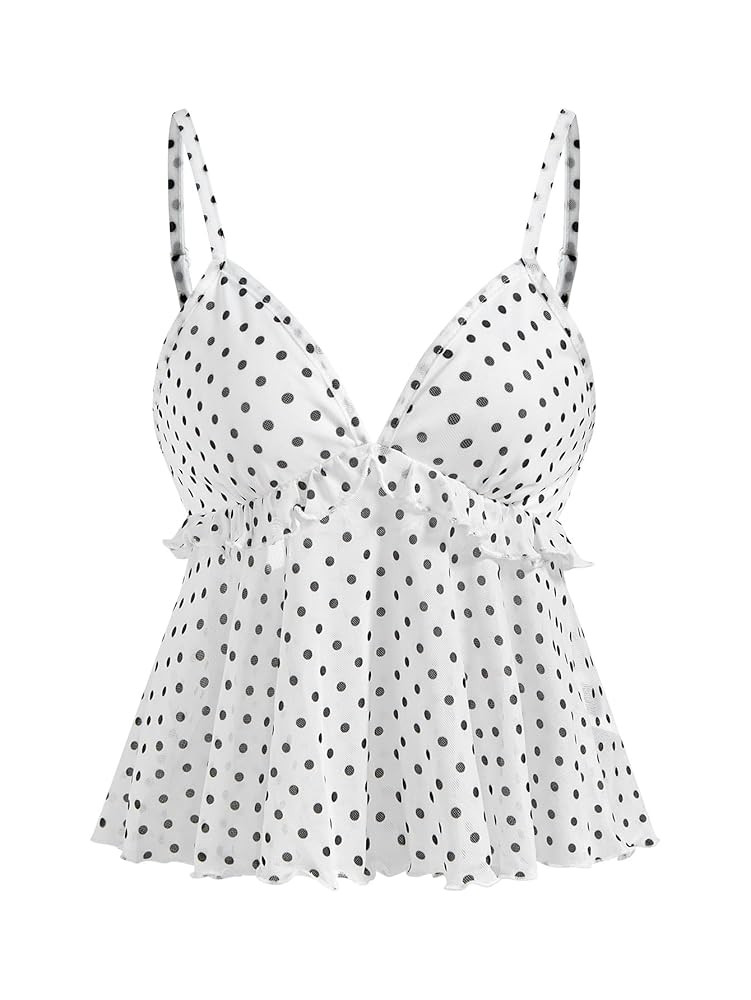 Milumia Women's Floral Mesh Cami Crop Top V Neck Ruffle Spaghetti Strap Tank Tops | Amazon (US)