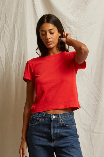 Perfect White Tee Lisa Recycled Cotton Fitted Short Sleeve Tee Poppy Red | House of 29