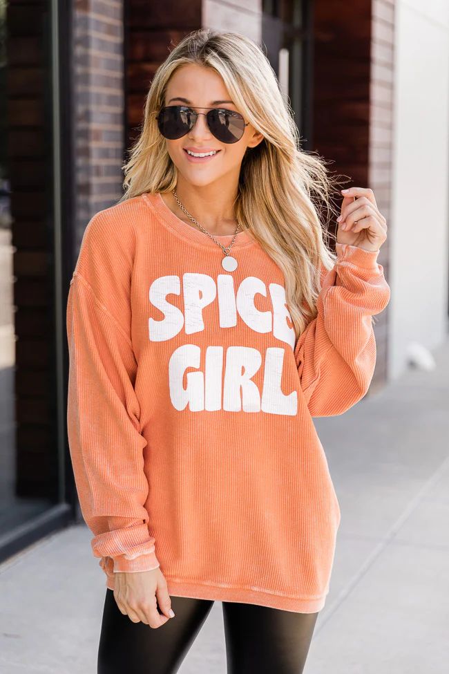 Spice Girl Orange Corded Graphic Sweatshirt | Pink Lily
