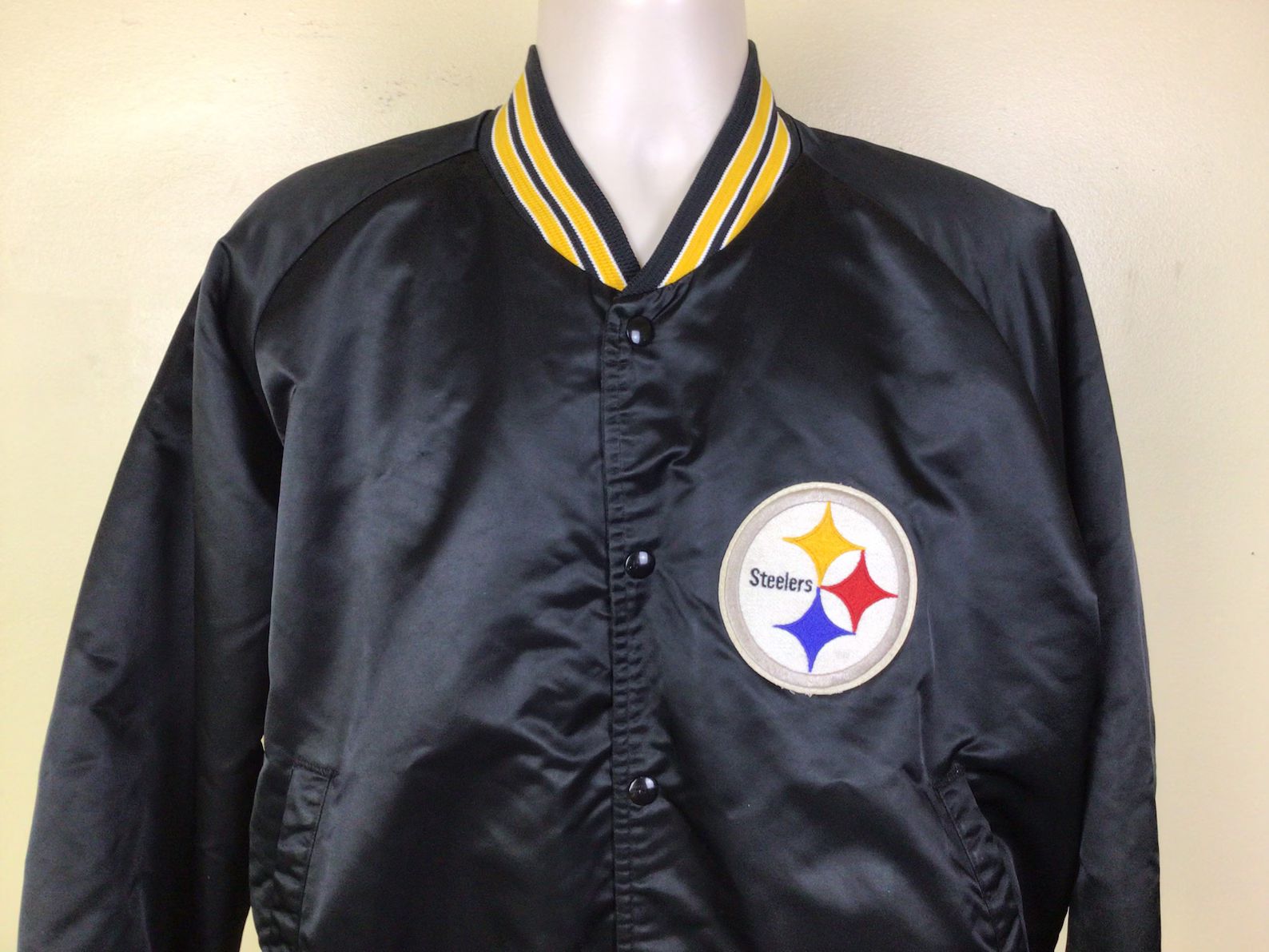 Vtg 80s 90s Chalk Line Pittsburgh Steelers Satin Jacket Black XL Chalkline Bomber NFL Team Made i... | Etsy (US)