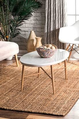 Natural Handwoven Jute Ribbed Solid 2' x 3' | Eco-Friendly rug | Rugs USA