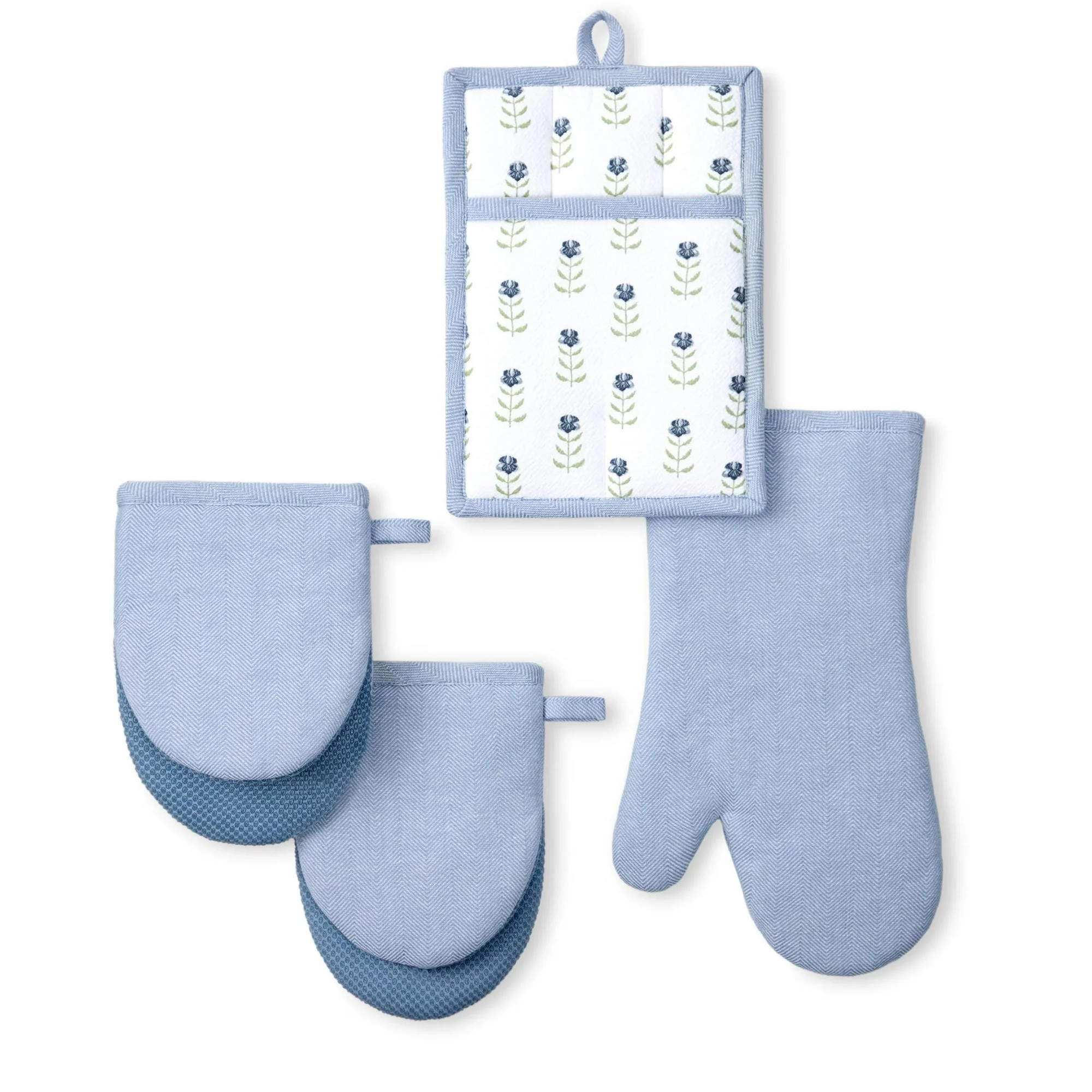 Beautiful Home by Drew Barrymore 4-Piece Oven Mitt, Pot Holder, Mini Mitt Set, Blue - Walmart.com | Walmart (US)