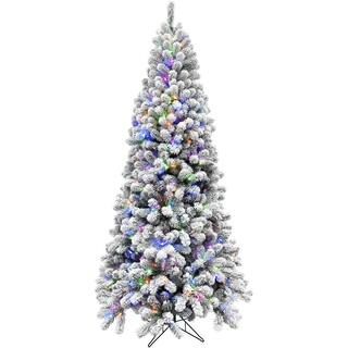 9 ft. Pre-Lit Flocked Akaskan Pine Artificial Christmas Tree with Multi-Color LED String Lighting | The Home Depot