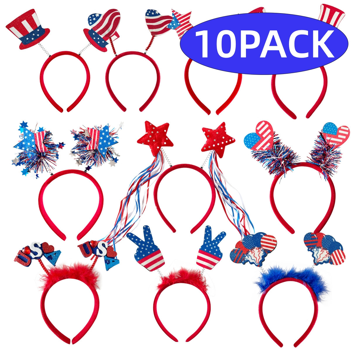 Patriotic Headband Boppers 4th of July Party Supplies USA Star Hat Headbands for Patriotic Party ... | Walmart (US)