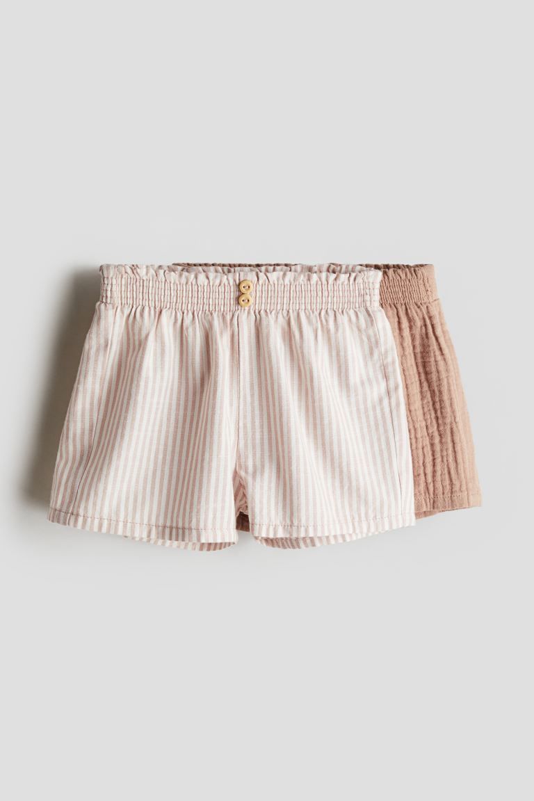 2-pack Smocked-waist Shorts - Regular waist - Short - Beige/striped - Kids | H&M US | H&M (US + CA)