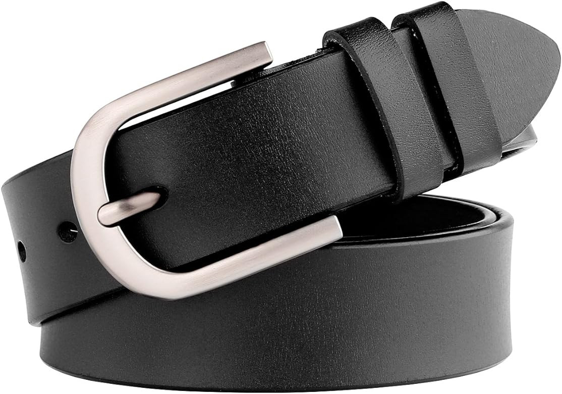 Women Leather Belt for Jeans Pants Dresses Black Ladies Waist Belt with Pin Buckle by WHIPPY | Amazon (US)