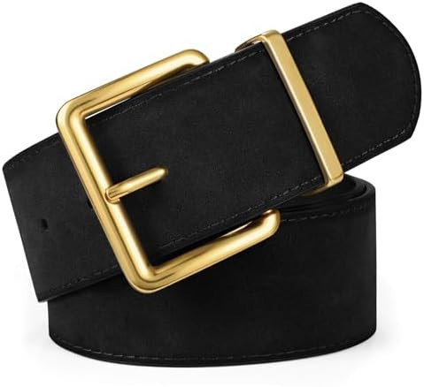 XZQTIVE Women Wide Chunky Belt for Dresses Fashion Thick Suede Belt with Gold Buckle | Amazon (US)
