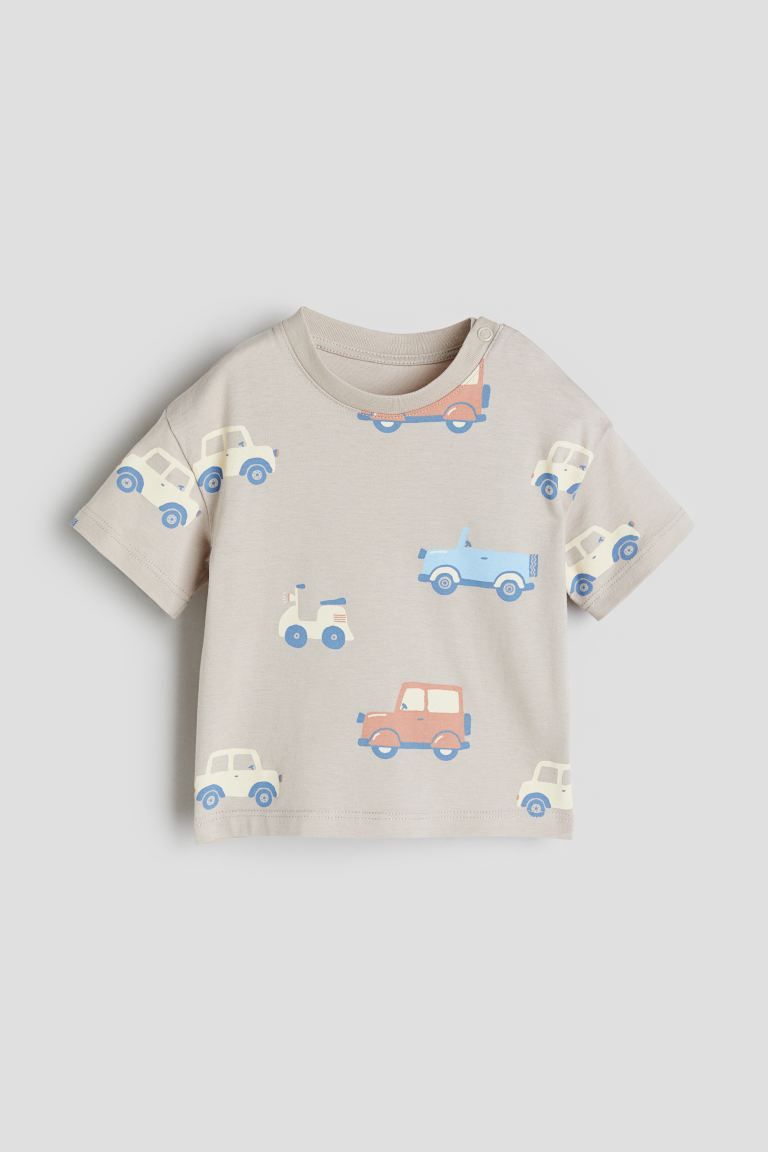 Cotton Jersey T-shirt - Light beige/vehicles - Kids | H&M US | H&M (US + CA)