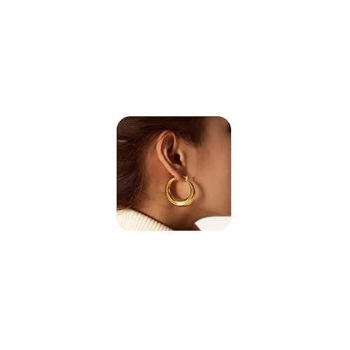 Moodear Trendy Chunky Hoop Earrings for Women - Dainty 14K Gold Plated Thinck Open Hoops Hypoalle... | Amazon (US)
