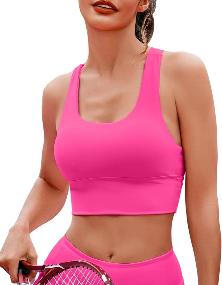 MELYUM Longline Sports Bra for Women High Support Workout Tops Strappy Yoga Bras Crop Tank Camiso... | Amazon (US)