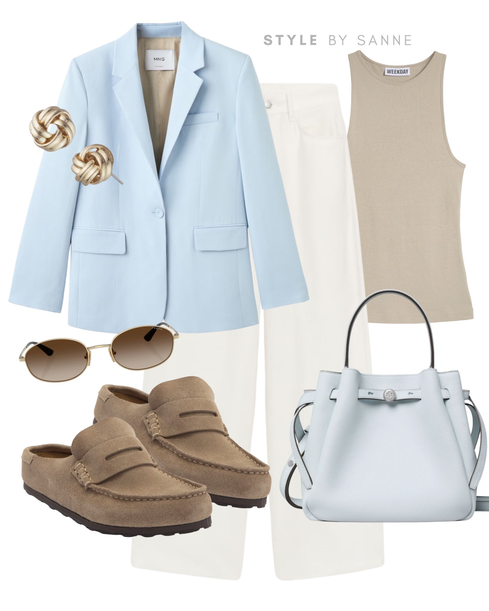A soft blue blazer paired with off-white trousers creates a fresh, polished base. Styled with a neutral tank, suede loafers and a matching bag for a calm, refined look with a subtle touch of color.🩵

#LTKspring #LTKworkwear #LTKstyletip