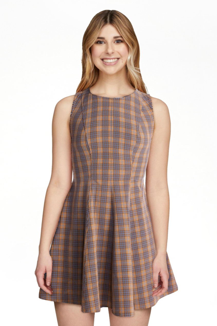 No Boundaries Fit and Flare Plaid Mini Dress, Women\u2019s XXS-XXL | Walmart (US)