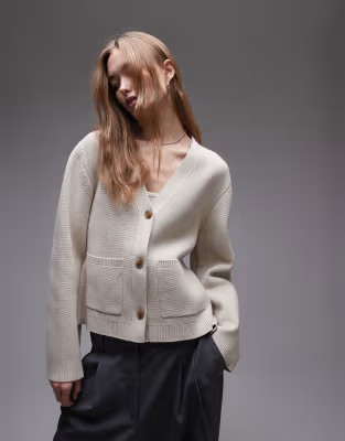 ARKET knitted compact milano stich cardigan with pockets in beige | ASOS (Global)