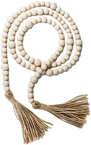 Wood Bead Garland with Tassels, 72 Inch Natural Wooden Beads Garland, 6 Feet Handmade Boho Farmho... | Amazon (US)