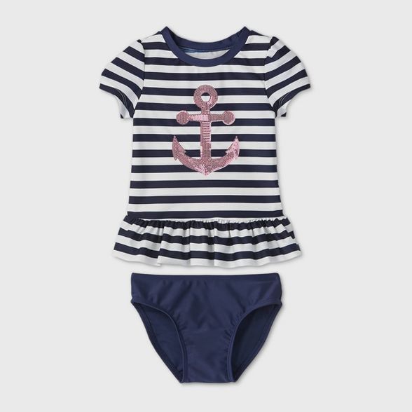 Toddler Girls' 2pc Striped Anchor Short Sleeve Rash Guard Set - Cat & Jack™ Navy | Target