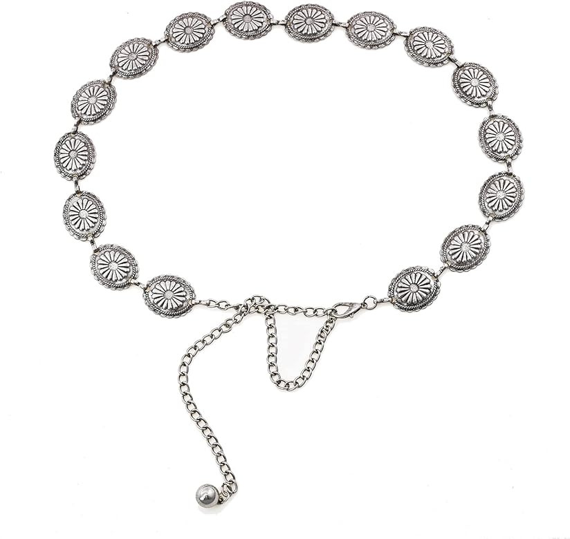 Luvatar Womens Metal Chain Dress Belt Hollow Out Daisy Sweater Belt Decorated Skinny Waist Belt | Amazon (US)