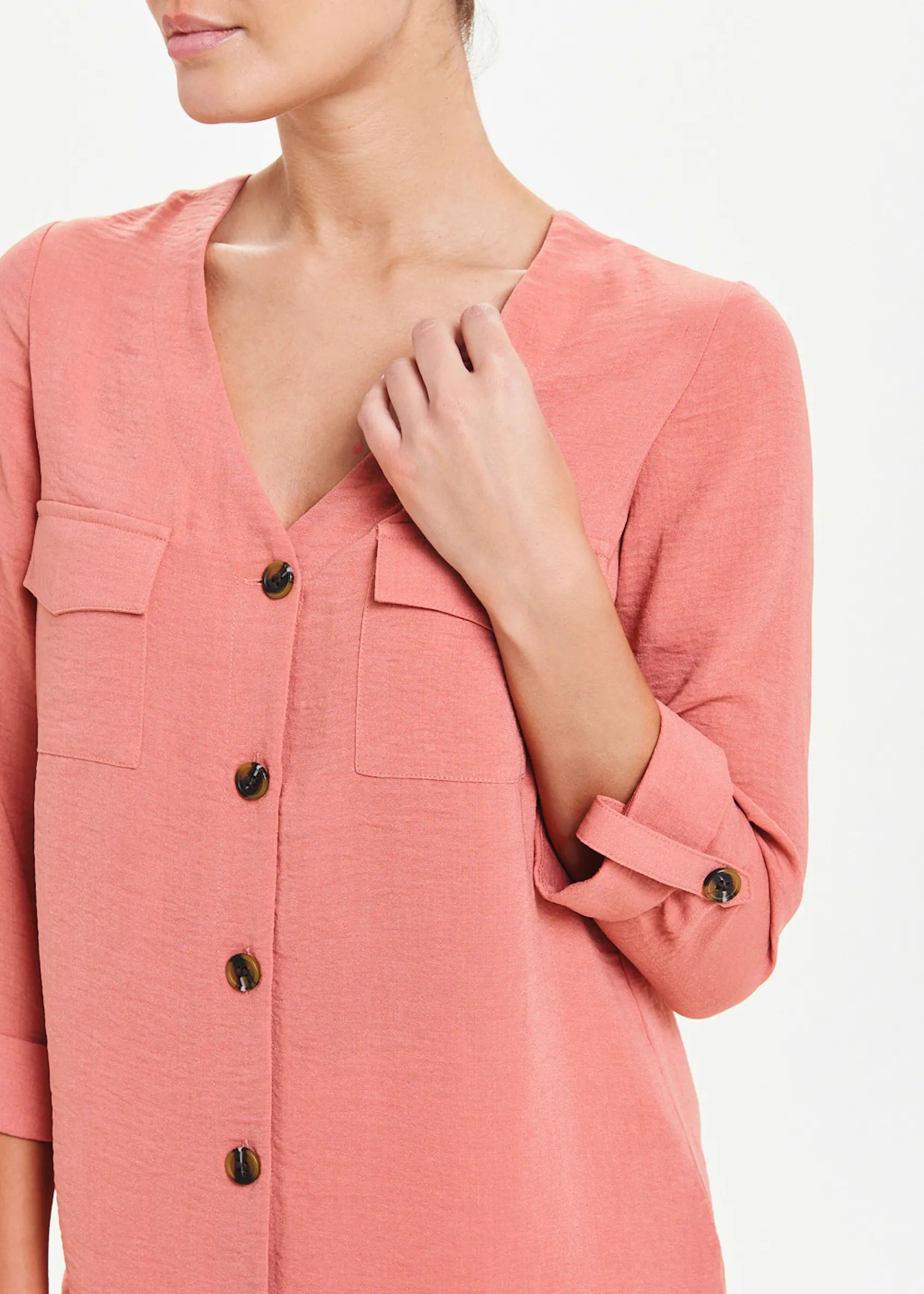 Pink 3/4 Sleeve V-Neck Button Blouse – Pink | Matalan (UK)
