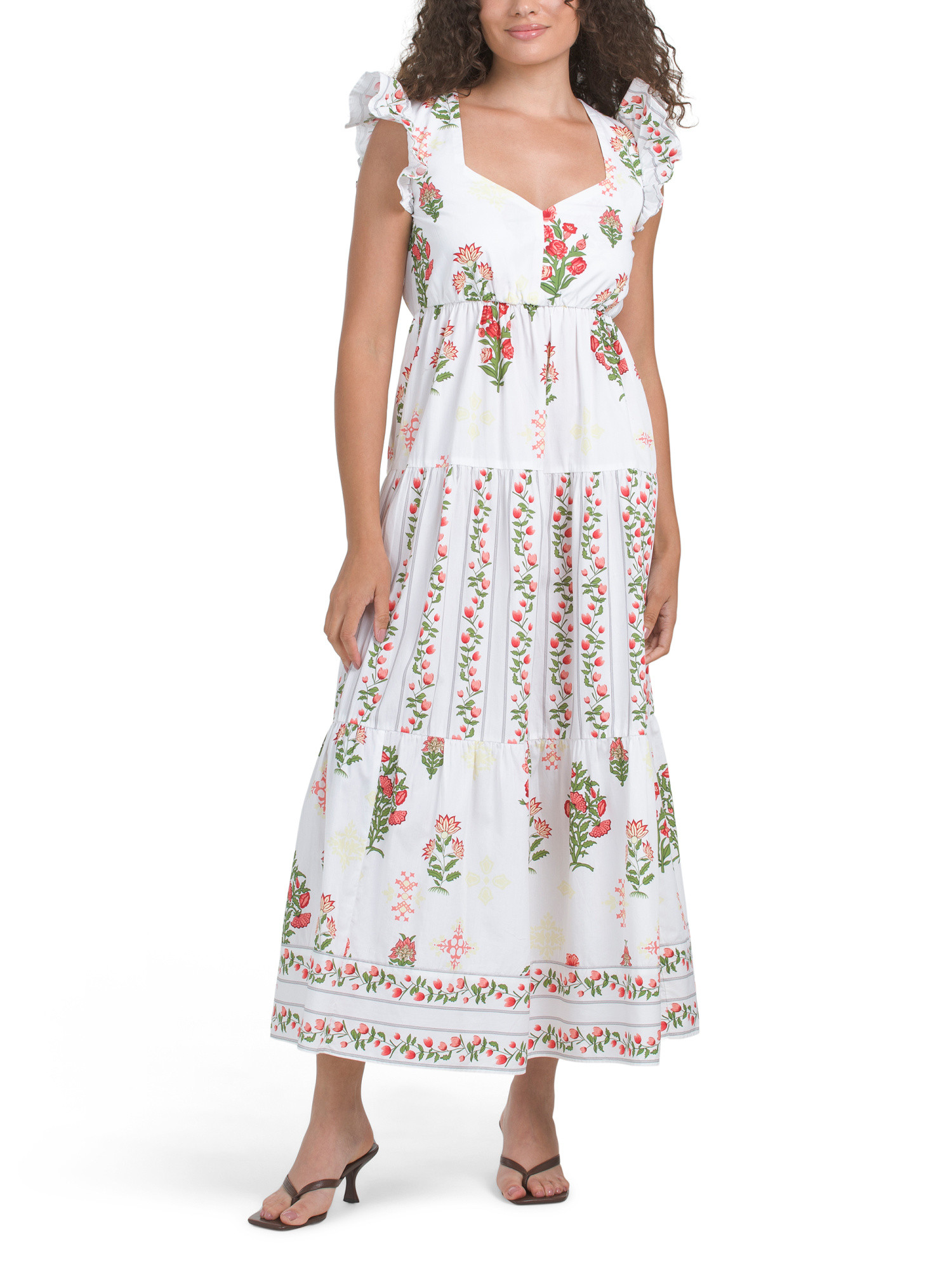 Short Sleeve Floral Stamp Print Maxi Dress | TJ Maxx