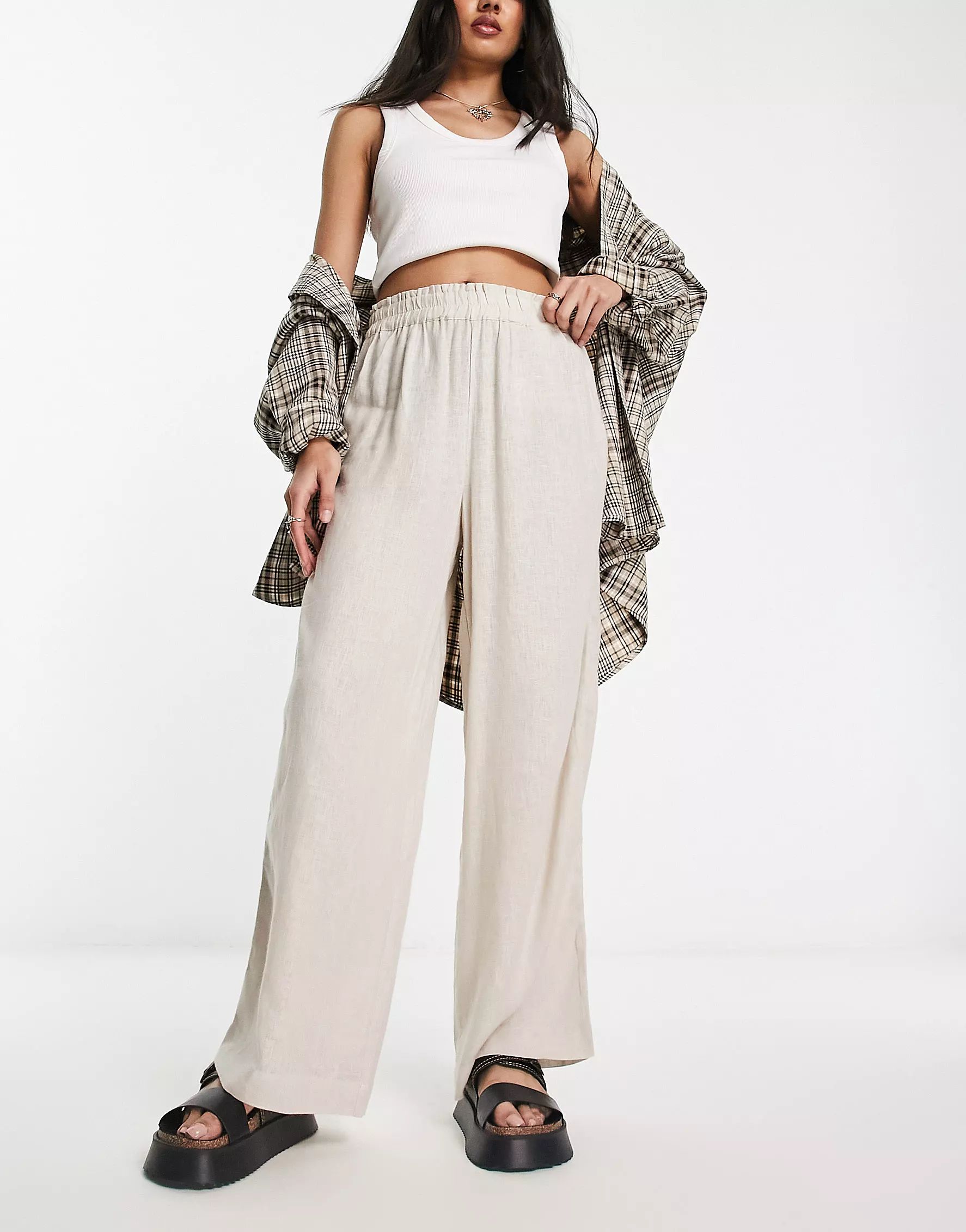 Only wide leg linen trousers in stone | ASOS (Global)