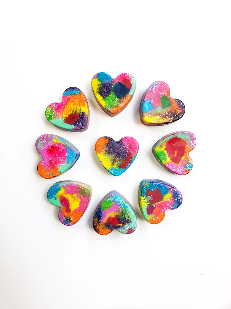 Glitter Heart Shaped Crayons, Valentine Crayons, Rainbow Glitter Crayon, Valentine Gifts for Kids... | Etsy (US)