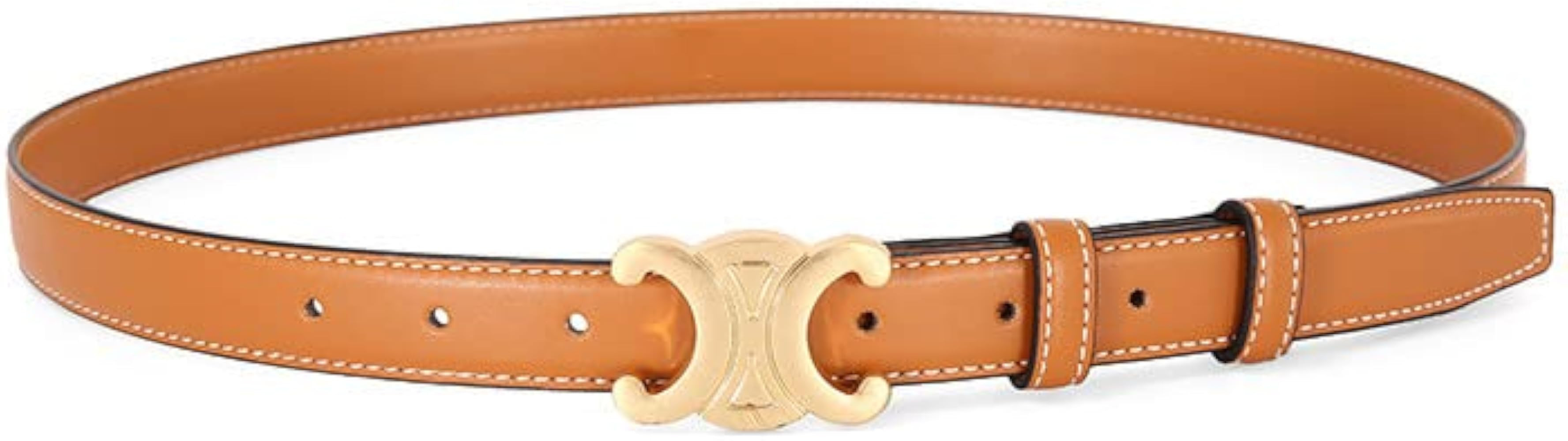 MVJIESA Womens 2.5cm Thin Leather Belt With Gold Buckle Fashion Designer Belts For Jeans Pants Dr... | Amazon (US)